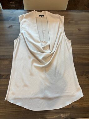 Theory White Sleeveless Draped Cowl Neck Tank